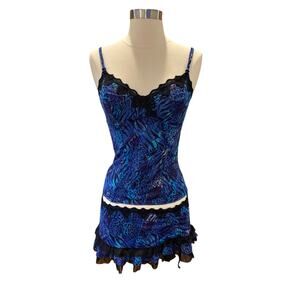 Frederick’s of Hollywood Blue Zebra Print Lace 3-Piece Set Y2K Festival Lingerie